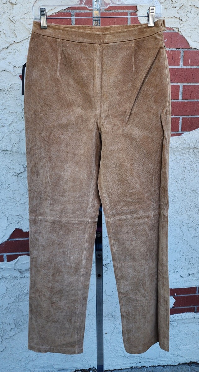 New 6 vintage women Clio Suede Pants 100% Camel Tan Leather Lined