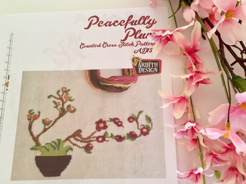 Peacefully Plum Ikebana Bouquet Counted Cross Stitch Pattern Color Chart Ardith - Picture 3 of 4
