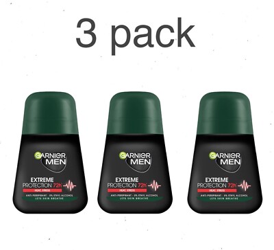 3 x Mens roll-on deodorant GARNIER MEN EXTREME 1.7 fl.oz / 50 ml