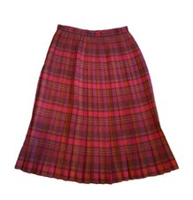 Size 10/M Vintage Womens 100 Wool Pleated Midi Skirt Red Academia Preppy