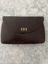 Vintage Brown Lizard skin Evening Clutch Bag With Gold Chain