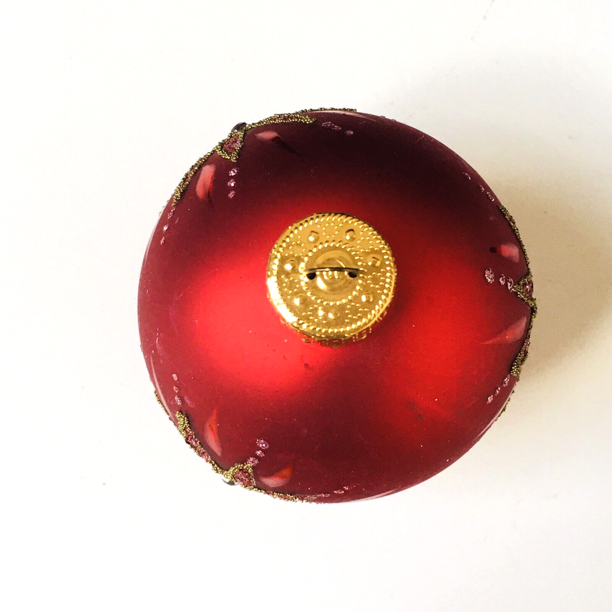 Vintage Christmas Ornament Glass Glitter Flower Red 2.5 inch X-22