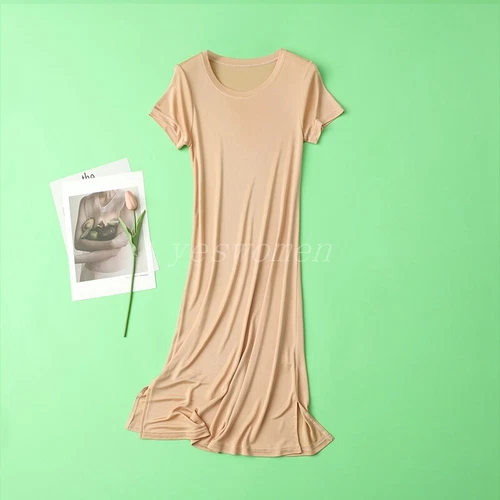 Women Mulberry Silk Long Shirts Short Sleeve Sleep Slips Dress Nightgown T Shirt - Bild 17 von 25