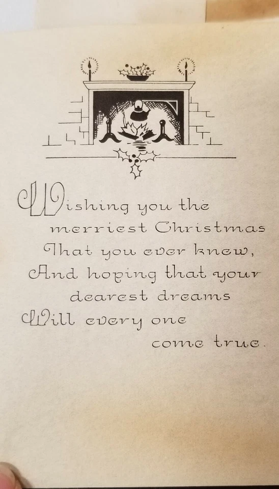 Cartão de Natal antigo vintage para casa de pai pai não usado Art Deco novo em folha - Imagem 3 de 4