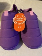 Wonder Nation girl Purple Easy On/off Plush puffer Lined Slippers