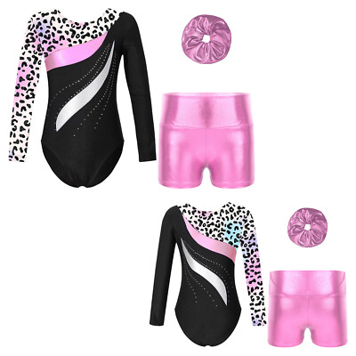 Girls Dancewear Printed Outfits Gymnastics Dance Set Performance Leotard 3pcs