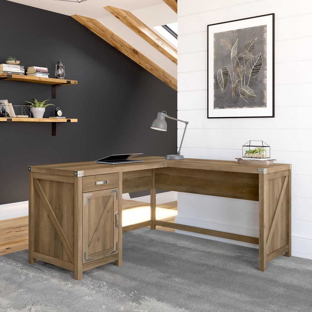 Cottage Grove 60W L Shaped Desk with Drawer and Storage Cabinet - Reclaimed...