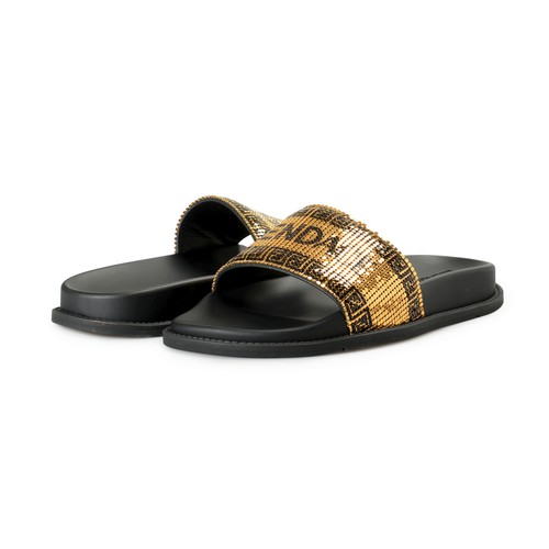FENDI X VERSACE Fendace Women's Metalmesh Logo Pool Slide Flip Flops Shoes - Picture 8 of 8