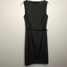 Apt. 9 Sheath Belted Dress Women's Size 4 Grey Crew Neck Sleeveless Career