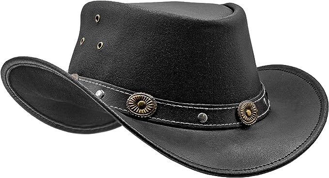 Men and Women Black Genuine Leather Cowboy Western Hat | eBay