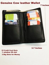Genuine Leather Long Bifold Wallet ID/Credit card Purse Money Clutch RFID Block