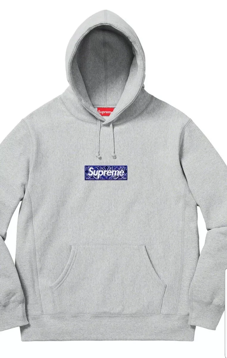 Supreme Bandana Box Logo Hooded Sweatshirt Heather Grey Size L