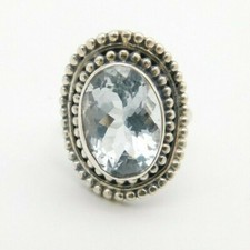 925 Sterling Silver Aquamarine with Dots Ring Size 8 R103