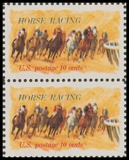 US 1528 Horse Racing 10c vert pair MNH 1974