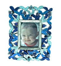 Mini Rectangle Picture Frame 025BL Made with Swarovski Crystals Baby Photo Frame