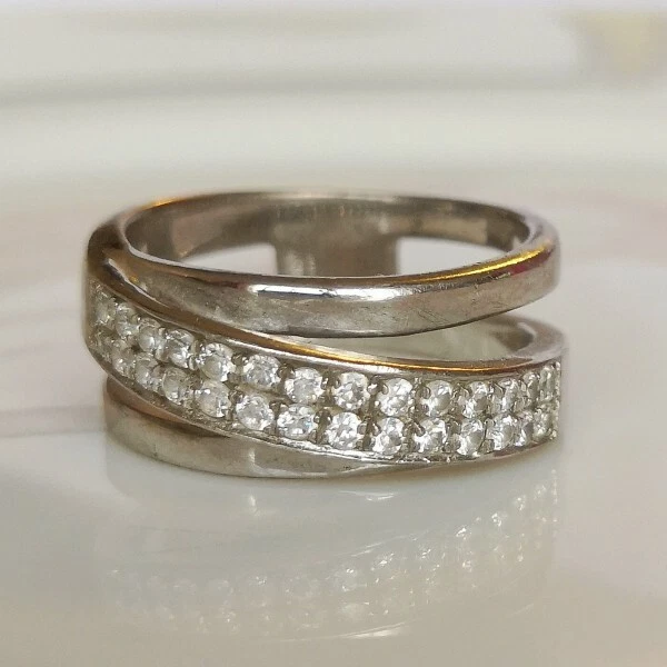 bague argent massif 925 zircons Taille 53/54 Antique Sterling Silver Ring - Photo 1/4