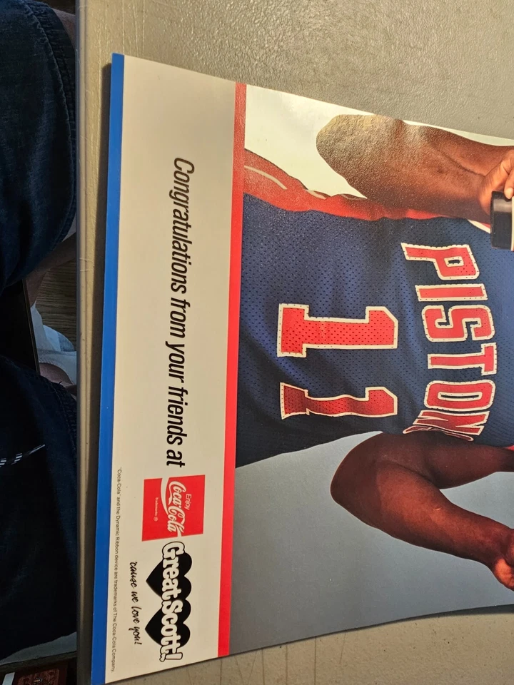 Póster de campeones de la NBA Detroit Pistons 1989-90 Isiah Thomas Pic raro gran Scott Foto 4 de 4