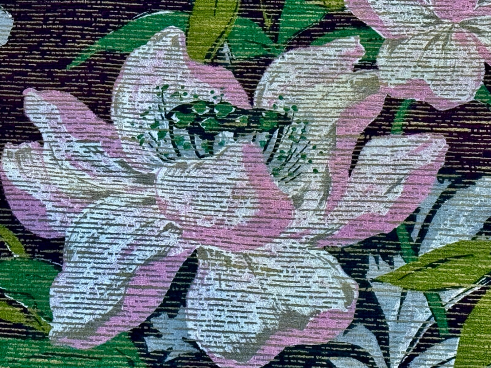 Oriental Regency 1940’s MAGNOLIAS  on Shoji Mid Century Barkcloth Vintage Fabric