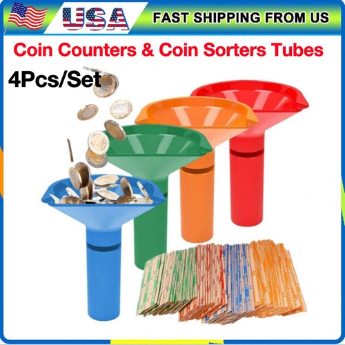 4 Piece Coin Tube Set 4-Piece Coin Sorter Tubes Bundle - Color-Coded ...