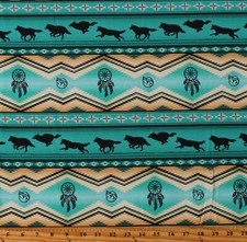 Cotton Southwestern Stripes Tucson Turquoise Fabric Print by the Yard D463.56