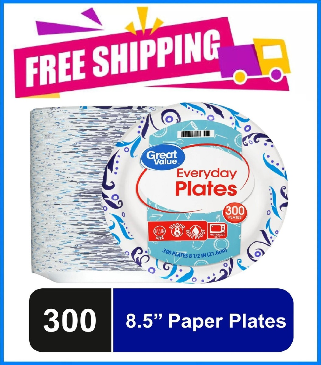 Great Value Everyday Disposable Paper Plates, 300 Count