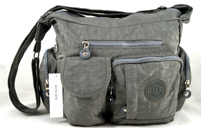 leichte Handtasche Umhängetasche Cross-Over Nylon Grau Crossbag Damen Outdoor 
