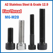 M6-M20 Fine Pitch Socket Cap Head Hex Screws Allen Key Bolts A2 SS / Grade 12.9