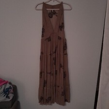 Free People Sheer V Neck Side Tie Maxi Dress Med Green