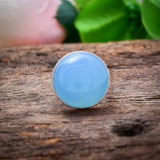 Dazzling Aqua Chalcedony Gemstone 925 Sterling Silver Handmade Ring Love For Her