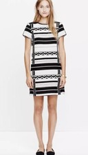 Madewell Women Geo Jacquard Shift Dress Leather Trim E5171 Size 2