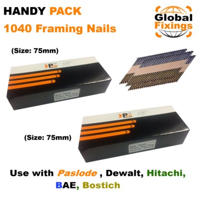 Handliche Packung 1040 x 75 mm verzinkte Ringrahmennägel für DEWALT, Paslode, Hitachi 