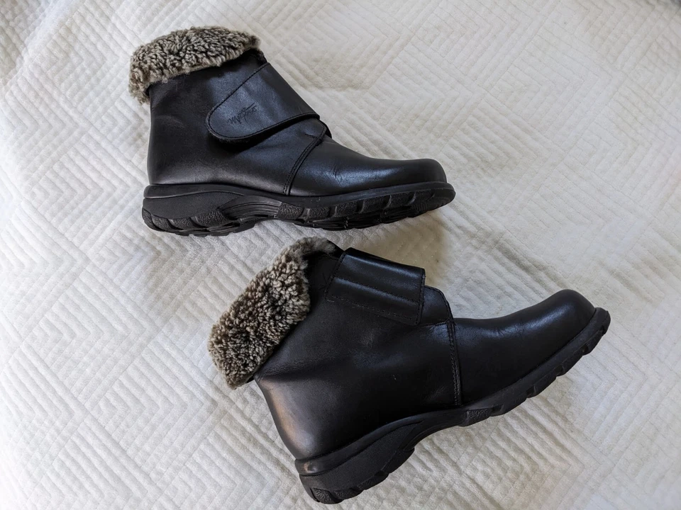 MARTINO POLAR из черной кожи водонепроницаемый шерлинг лодыжки зимние ботинки женщин Sz 9 D - Изображение 2 из 4