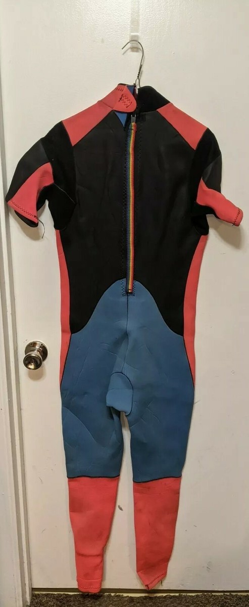 Vintage 90s Rip Curl Shorty Spring Wetsuit Neon Orange Blue