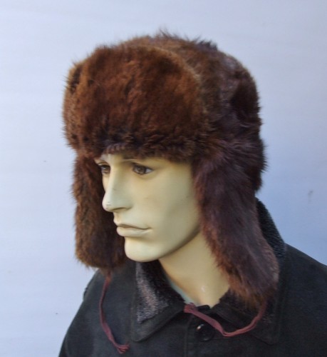 Vintage RUSSIAN real Muskrat / Bisam trapper ushanka FULL FUR hat size M 56cm