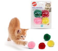 Spot Wool Pom Poms Cat Toys- 4 pcs, 1.5in