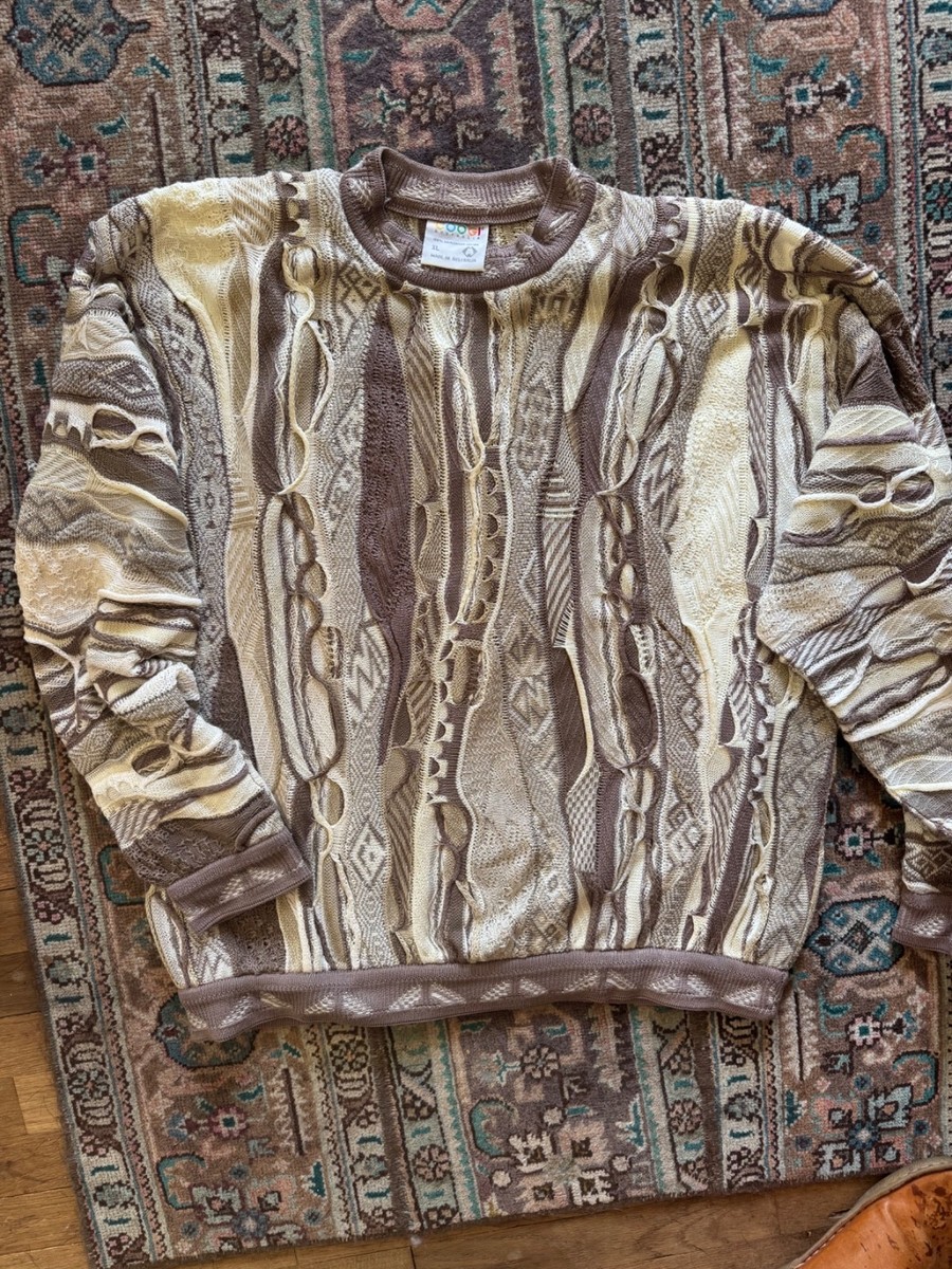 Vintage Coogi Sweater Mens XL Beige Textured 3D Knit Pullover