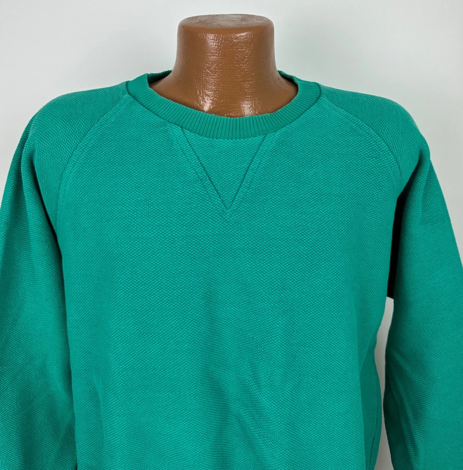 Sudadera de tela de rizo vintage para hombre XL verde azulado raglán en blanco cuello redondo golf papá Foto 2 de 4