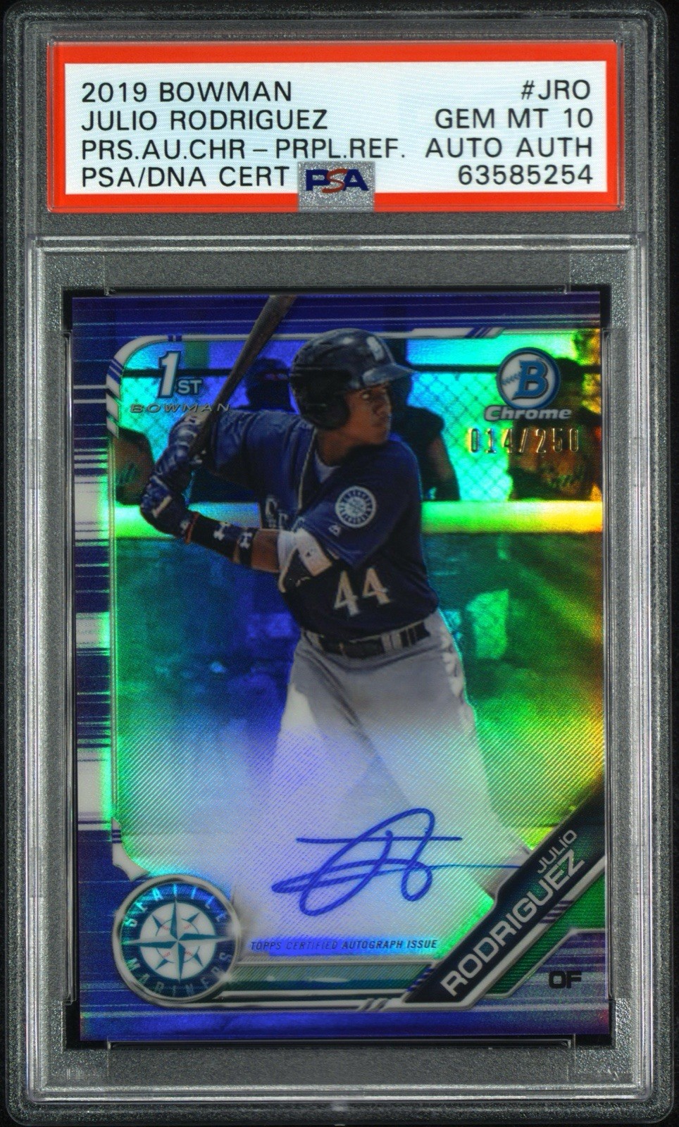 2019 Bowman Chrome Julio Rodriguez 1st Purple Refractor Auto /250 PSA 10 GEM 💎