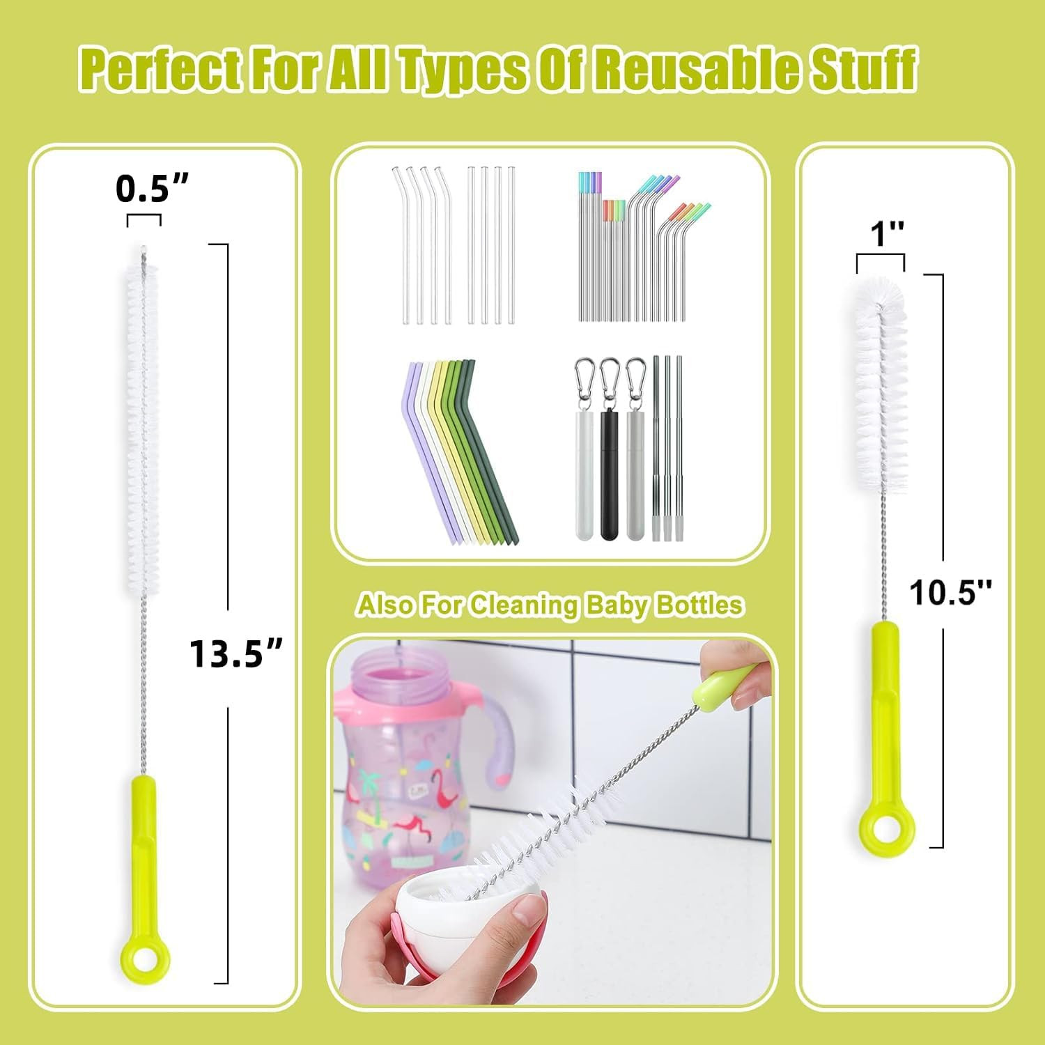 5 Pack Bottle Cleaning Brush Set Long Handle Water Bottle Tube Spout Cleaner