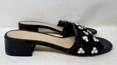 Stuart Weitzman Tammy Crystal-Embellished Mesh Slide Sandals Women s 6B / Black