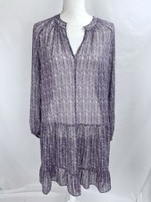 Banana Republic Women Medium Purple Swing Shift Dress Ruffle Sheer Long Sleeve