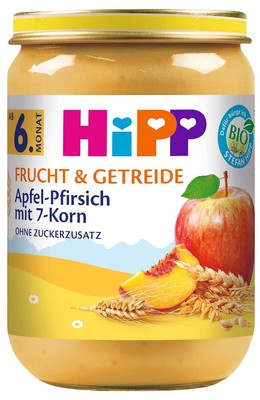 HiPP Bio Frucht & Getreide Apfel-Pfirsich mit 7-Korn, 6er Pack (6 x 190g 