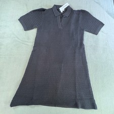 The Drop Melia Mini Dress Black Crochet Knit Polo Collar Short Sleeve Womens M