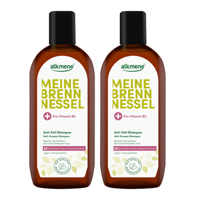 alkmene 2x Shampoo gegen fettige Haare mit Brennnessel 250 ml - Veganes Shampoo