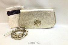 TORY BURCH BRITTEN 2WAY Shoulder Bag Clutch Gold Color