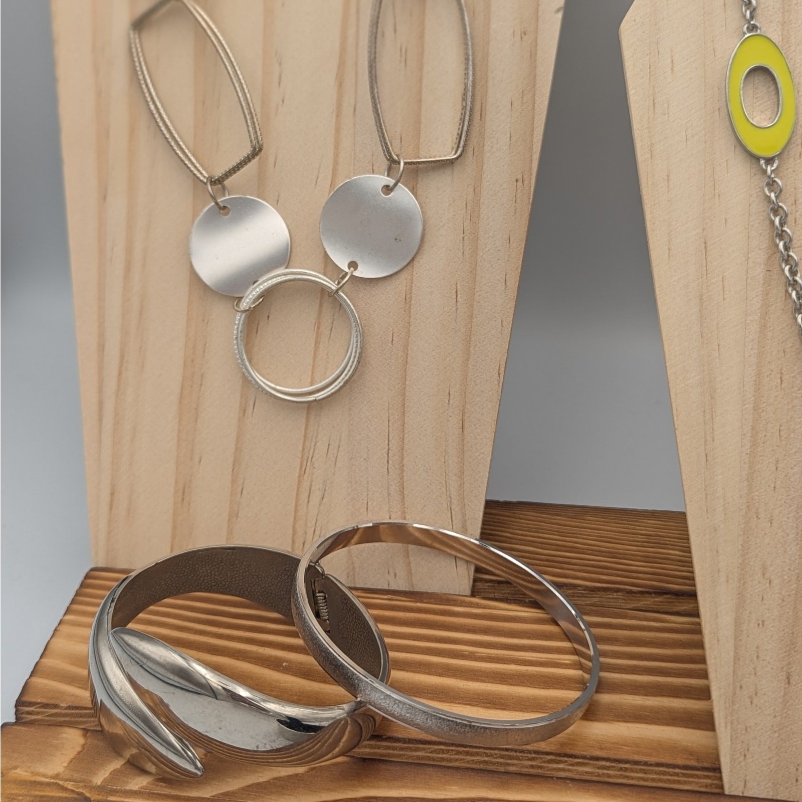 Modern Silver & Chartreuse Statement Jewelry Lot … - image 5