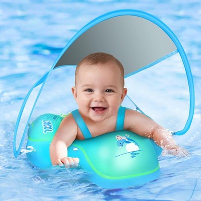 LAYCOL Baby Swimming Float with UPF50+ Sun Canopy Floats for Large, blue
