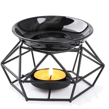 Duftlampe Teelicht Duftöl Aromalampe Keramik Schale Metall Schwarz