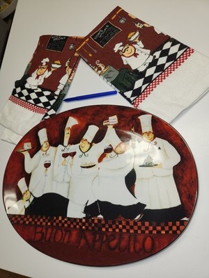 7pc NEW 16'' PLATTER 4TOWEL Fat CHEF CAFE Jennifer Garant Certified International