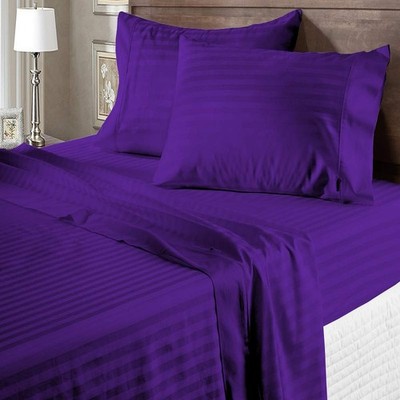 100% Cotton Extra Deep Pocket Sheets 1000 Thread Count - Purple Stripe